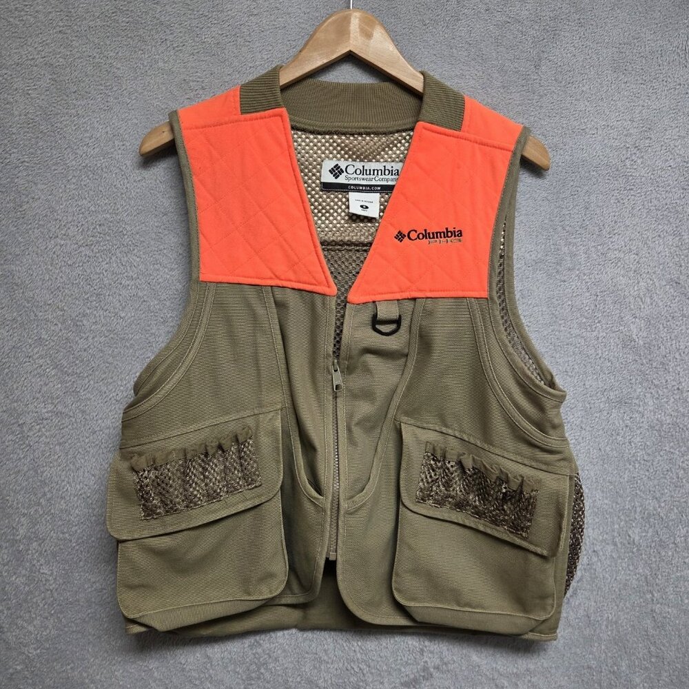 Columbia PHG Hunting Vest Mens Small Brown Orange Ptarmigan Bird Pheasant Grouse